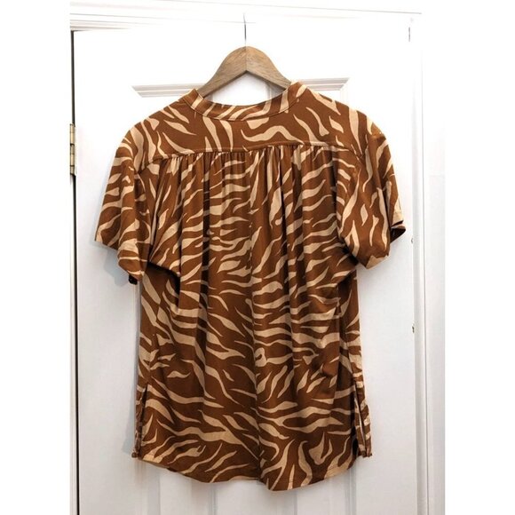 Anthropologie MAEVE Orange Zebra Striped Henley Short Sleeve Size S - Picture 7 of 7